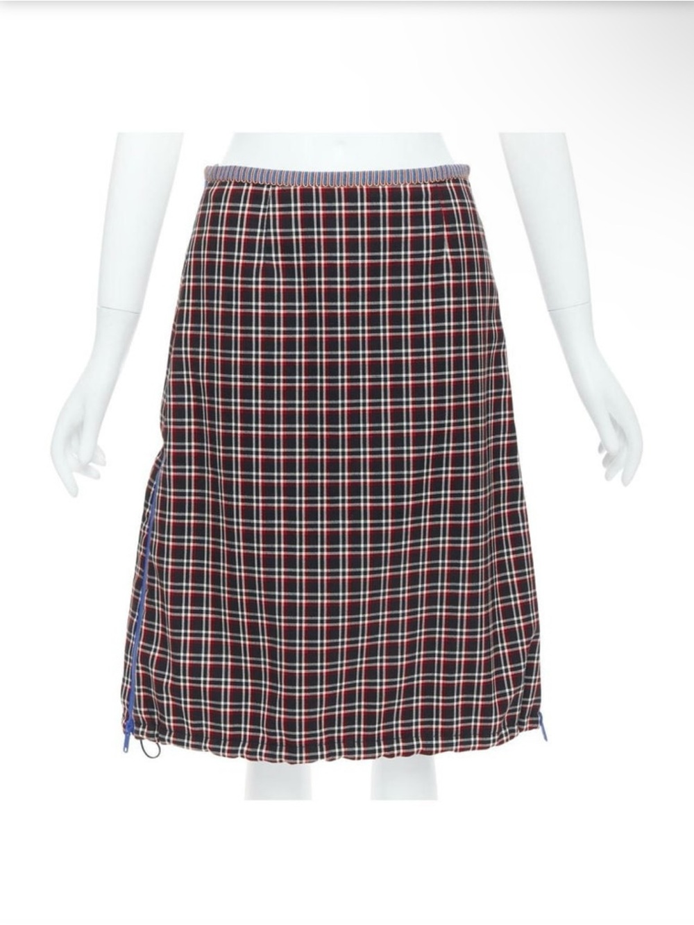 Prada Navy, Red & White Plaid Midi Skirt